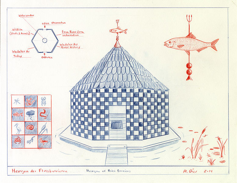 File:Mark Dion Hexagon der Flussbarrieren Freie Flusszone Galerie fuer Landschaftskunst Scan 001 800.jpg